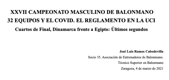 XXVII CAMPEONATO MASCULINO DE BALONMANO 32 EQUIPOS Y EL CONID. EL REGLAMENTO EN LA UCI